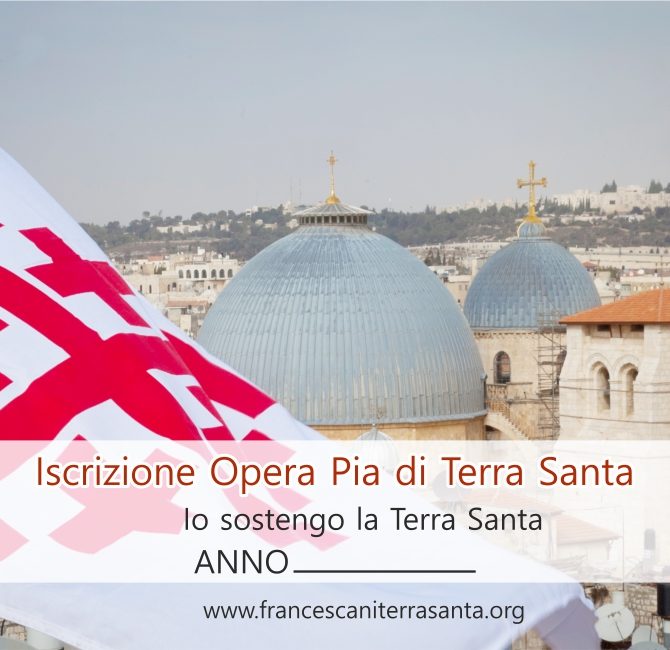 Cartolina dell'iscrizione all'Opera Pia di Terra Santa